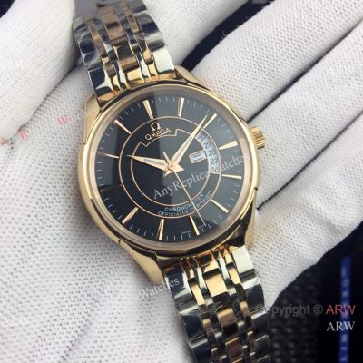 Omega Chronometer officially certified 2-Tone Rose Gold Black Watches Replica